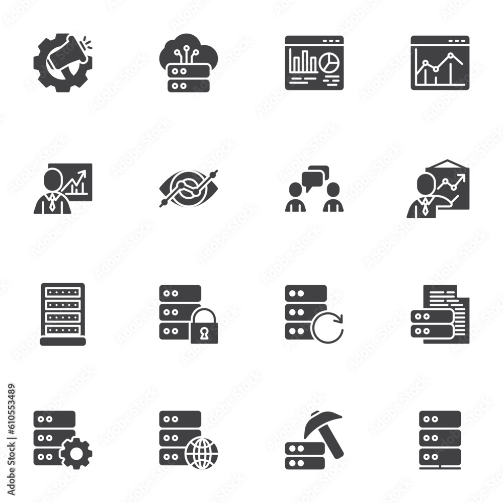 Data analytics vector icons set Data analytics vector icons set