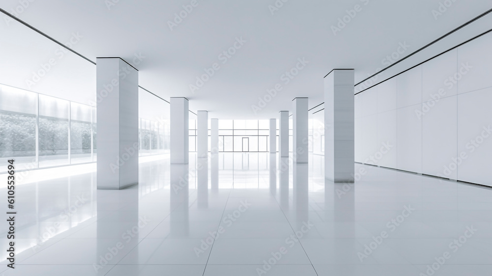 Fototapeta premium Symmetrical Concrete Colonnade with Sunlight. Architectural Perspective, Urban Design.
