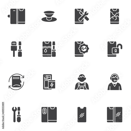 Mobile phone repair service vector icons set