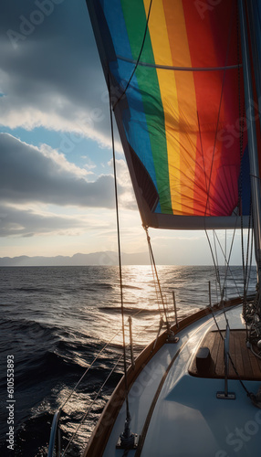 Sailboat with a raibow sail Generative AI