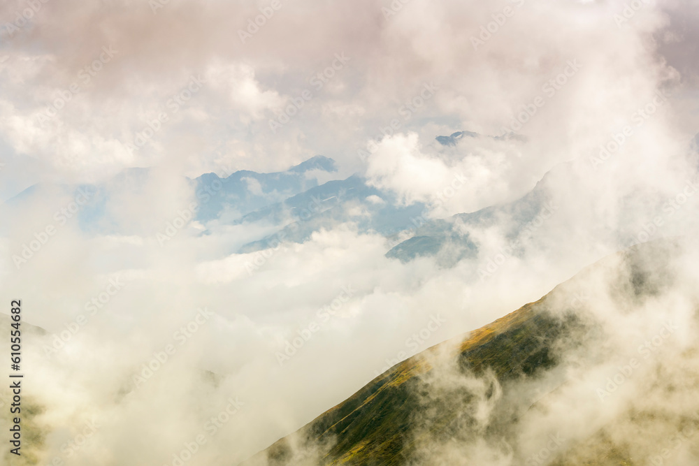 Rising clouds en rain storm at the Furkapass, Switzerland