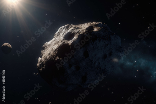 Asteroid in space. Generative AI