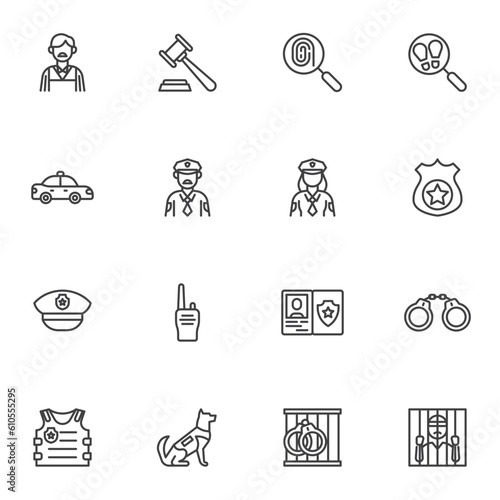 Law and justice line icons set