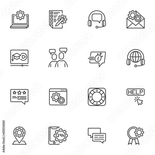 Help and support line icons set