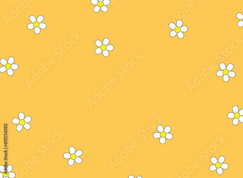 Daisy flowers cute note pattern vintage yellow wallpaper