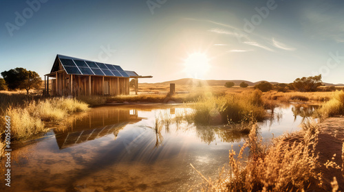 Resilient Community Thriving with Solar-Powered Water Pumping System. Generative AI © Dangubic