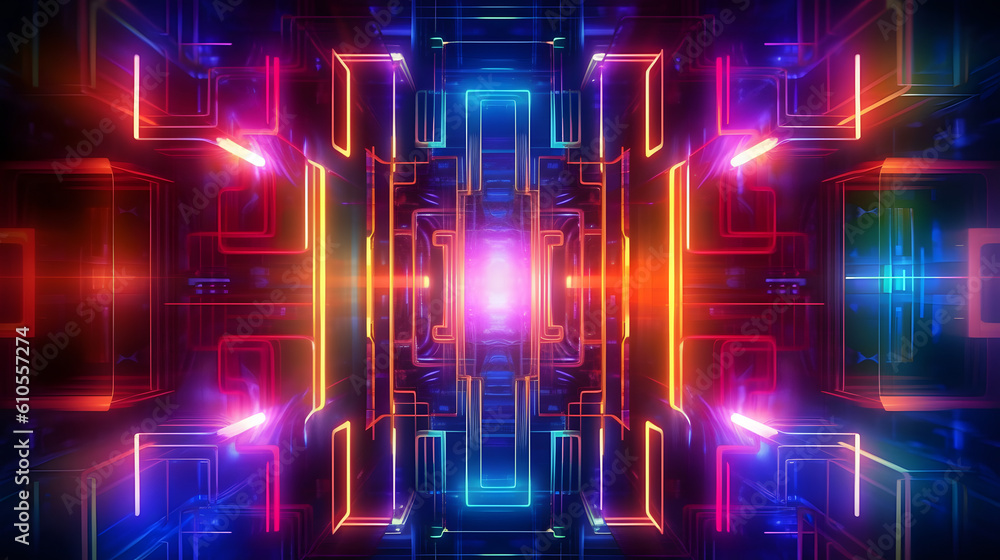 futuristic and technology-themed abstract background image with vibrant neon colors and dynamic shapes