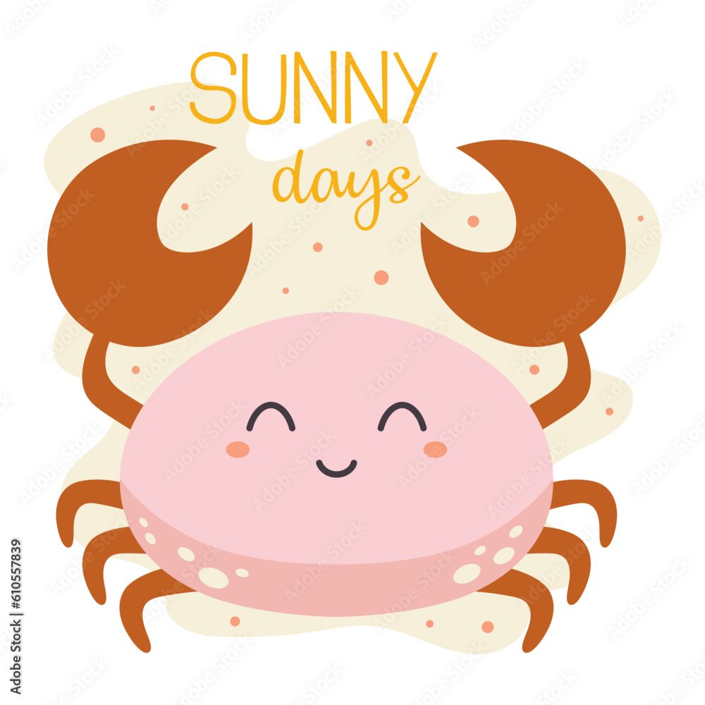 summer vector illustration with cute cartoon crab summer vector illustration with cute cartoon crab