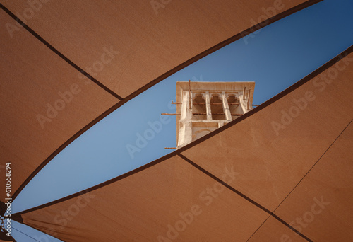 Al seef old historical district with traditional Arabic architecture. old buildings and traditional Arabian street.