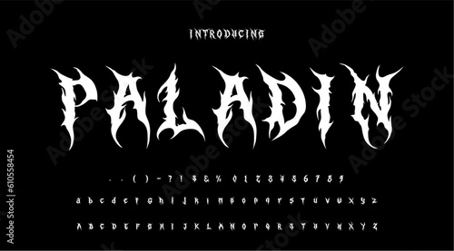The Dark Paladin gothic poster_alphabet_vintage modern serif_font_and_number_decorative_vector_illustration_handwritten_ornament