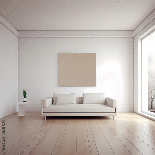 blank frame mockup beige living room 3d blender generated ai