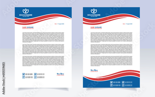 modern letterhead template a4 with waving in blue, red and white