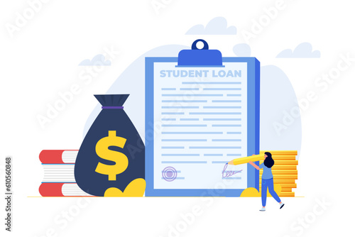 Education, student loan, university and tuition fee concept. Vector illustration.