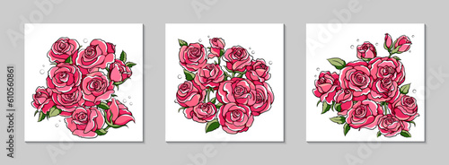 Rose flowers set vector collection and wallpaper.