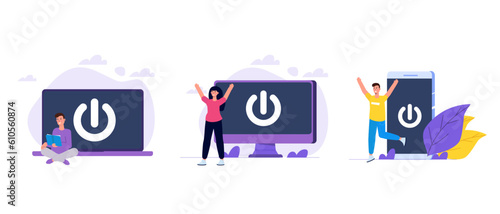 Digital detox, internet addiction concept. Vector illustration.