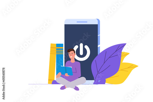 Digital detox, internet addiction concept. Vector illustration.