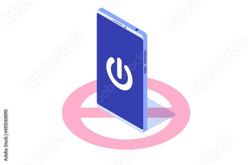 Digital detox, internet addiction isomertric concept. Vector illustration.
