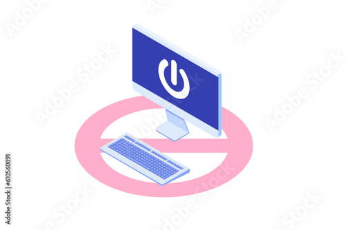 Digital detox, internet addiction isomertric concept. Vector illustration.