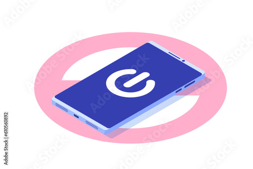 Digital detox, internet addiction isomertric concept. Vector illustration.