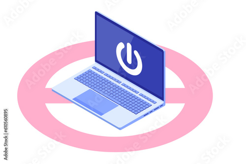 Digital detox, internet addiction isomertric concept. Vector illustration.
