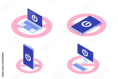 Digital detox, internet addiction isomertric concept. Vector illustration.