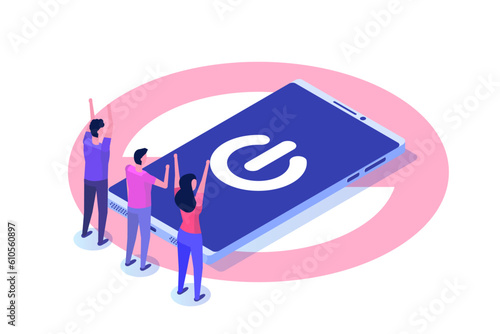 Digital detox, internet addiction isomertric concept. Vector illustration.