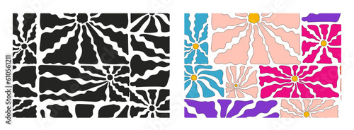 Floral pattern. smooth lines. Geometric shapes with flowers. Vector illustration.