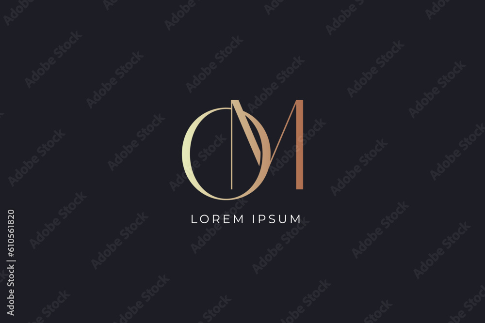 Om letter fashion brand design modern style creative golden wordmark design typography illustration, om initials, om golden luxury  - obrazy, fototapety, plakaty 