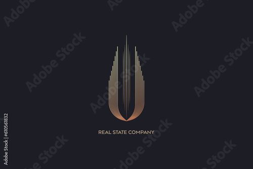 U letter real state line style logo design modern style creative golden wordmark design typography illustration, real state luxury logo
