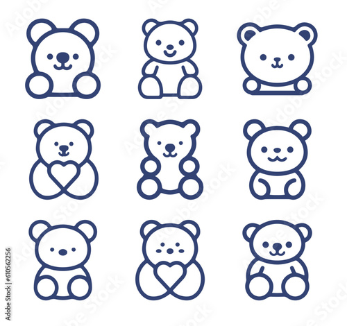 Teddy Bear cartoon line icon collection