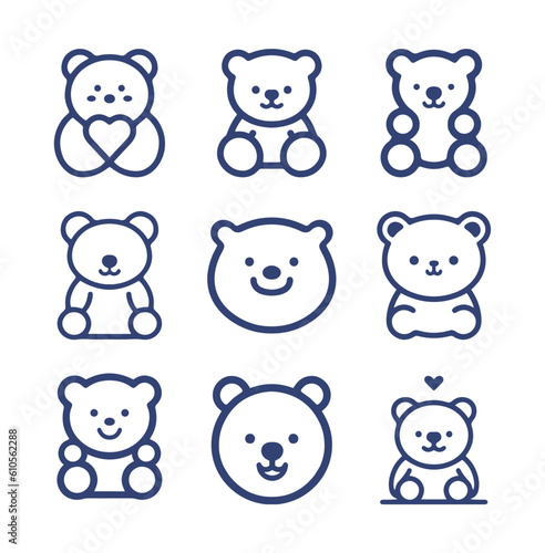 Teddy Bear cartoon line icon collection