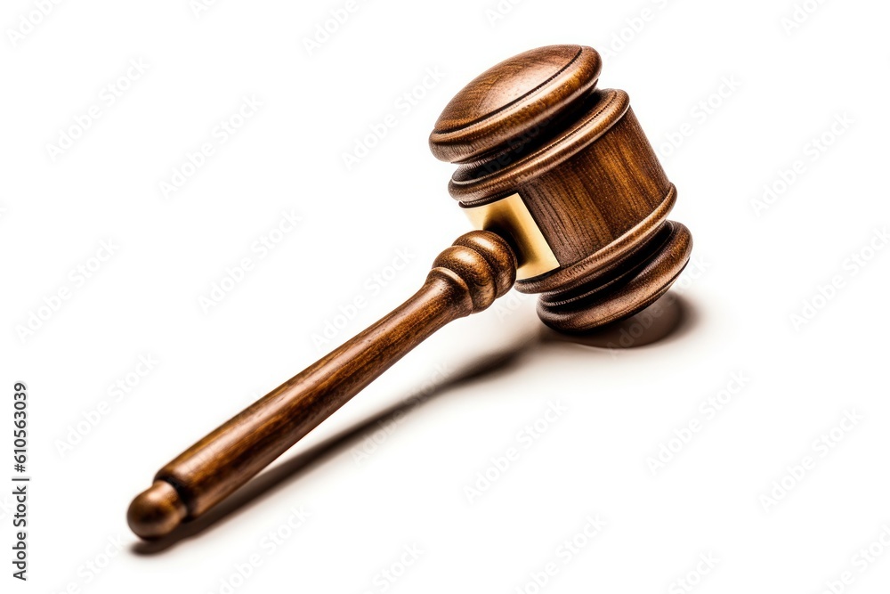 Classic Justice gavel isolated on white background. Generative AI. Classic Justice gavel isolated on white background. Generative AI.