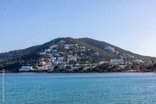 View of the characteristic mountain of Santa Eulalia  Ibiza  Balearic Islands.