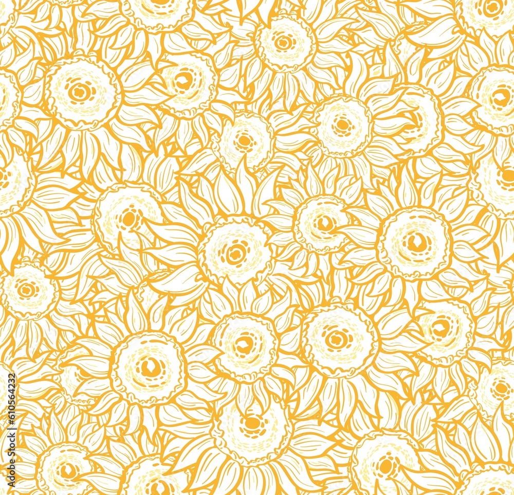 Sunflowers seamless pattern on white background Sunflowers seamless pattern on white background