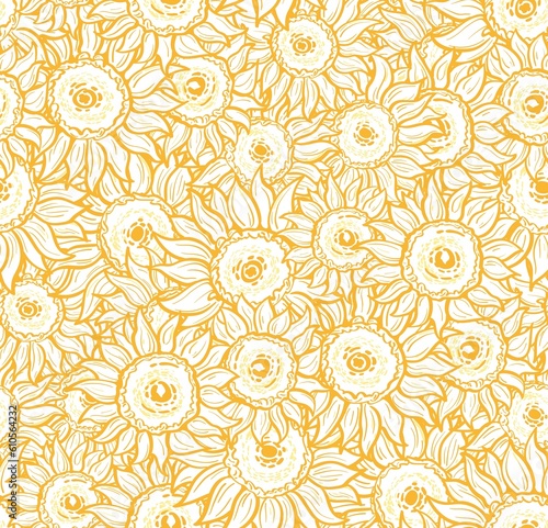 Sunflowers seamless pattern on white background