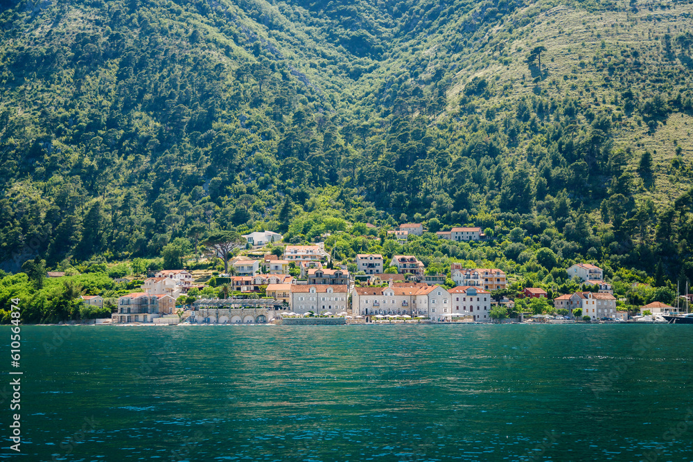 Small village on the shore of Boka Kotor bay in Montenegro