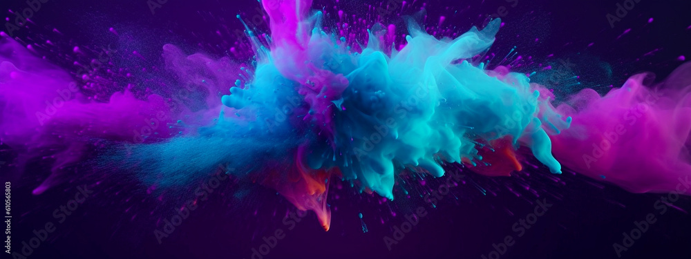 abstract background, multicolored explosion of colored powder. Generative AI