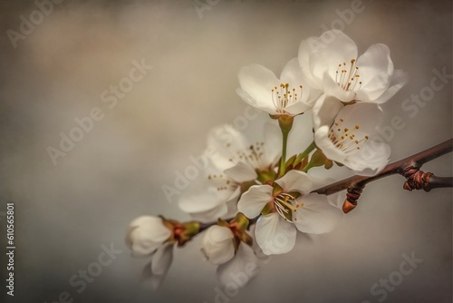Blossoming spring cherry branch. Soft focus nature background