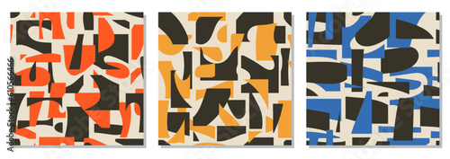 Set of seamless patterns with abstract organic cut out Matisse inspired shapes