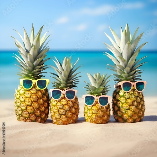 Fresh pineapple fruits and summer time with generative Ai.