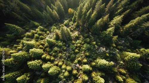 Greenery nature forest landscape from bird s eye view. Made by  AI  artificial intelligence.