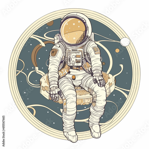 art nouveau astronaut sticker design - vector art © Daniel