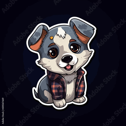 Cute little dog wearing a red flannel shirt - sticker design