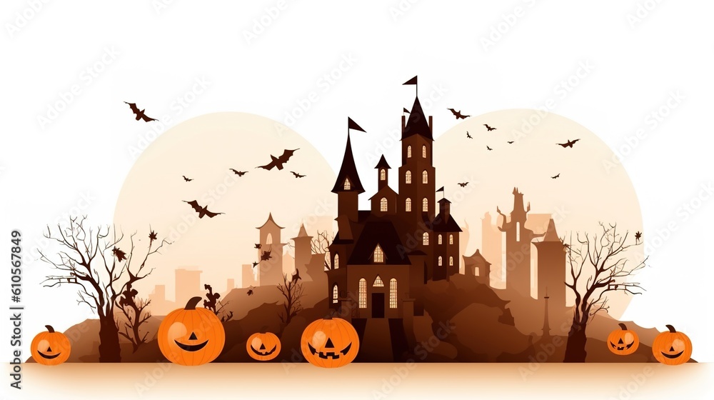 Halloween banner or party invitation background with clouds, bats and pumpkins.illustration