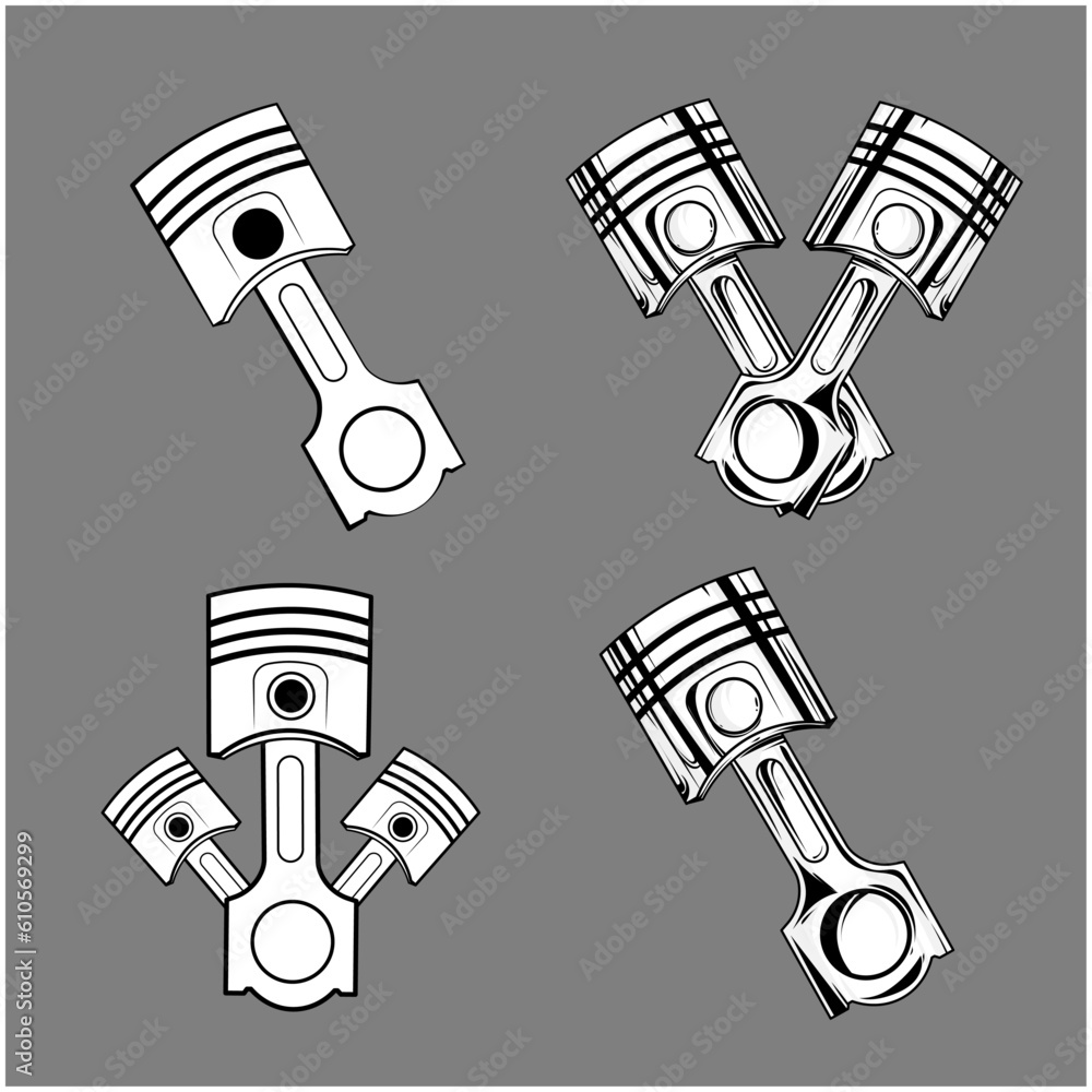 piston component vector icon set for vehicles. pistons logo. piston