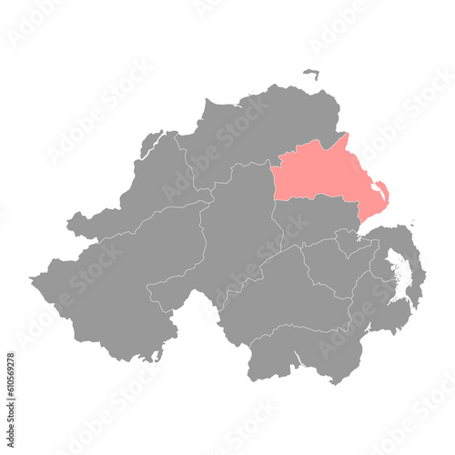 Mid and East Antrim map  administrative district of Northern Ireland. Vector illustration.