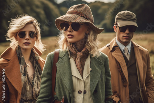 Outdoor models in cotswolds equestrian theme wearing tweed in countryside photo