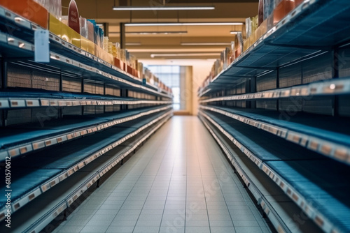 Empty aisle at a supermarket - grocery shopping concepts