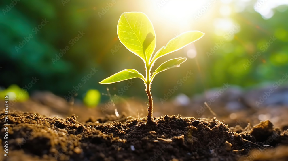 Young Plant Growing In Sunlight. Generative Ai Young Plant Growing In Sunlight. Generative Ai