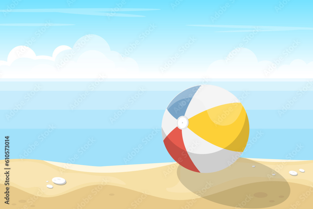 Cartoon ball on sea beach, Vector illustration.